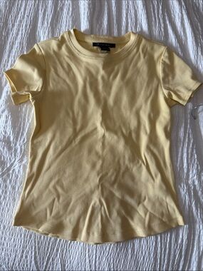 Tahari Yellow Ribbed Short Sleeve Crew Tee